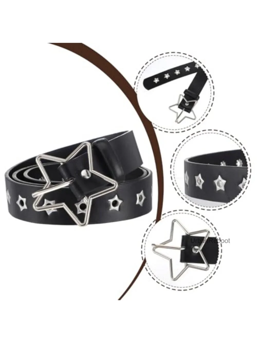 Y2K Star Studded PU Leather Belt Punk Goth Waist Belt for Women
